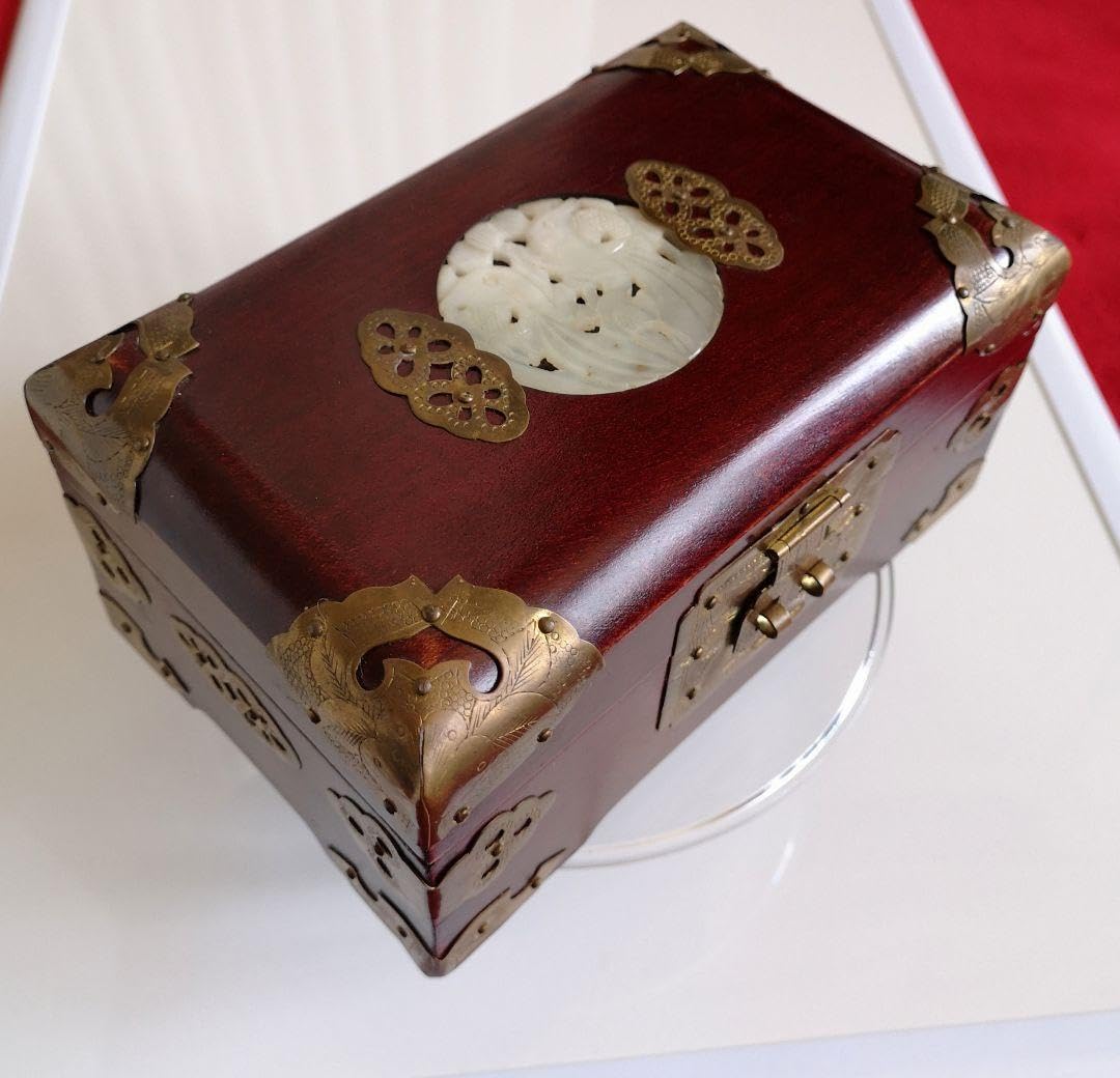 Amazon.co.jp: CHINAビンテージ 宝石箱 白翡翠 彫刻 魚 真鍮 葉 魚