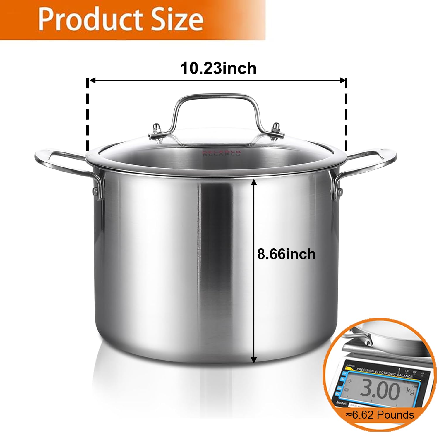 Amazon.com: DELARLO Tri-Ply Stainless Steel Soup Pot 12QT, Tri-ply