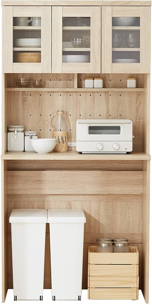 Amazon｜LOWYA ロウヤ 食器棚 ゴミ箱上ラック レンジ台付き 収納 幅