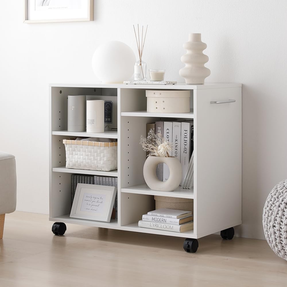 Amazon｜RASIK 収納ラック キャスター付き 本棚 奥行39cm ホワイト
