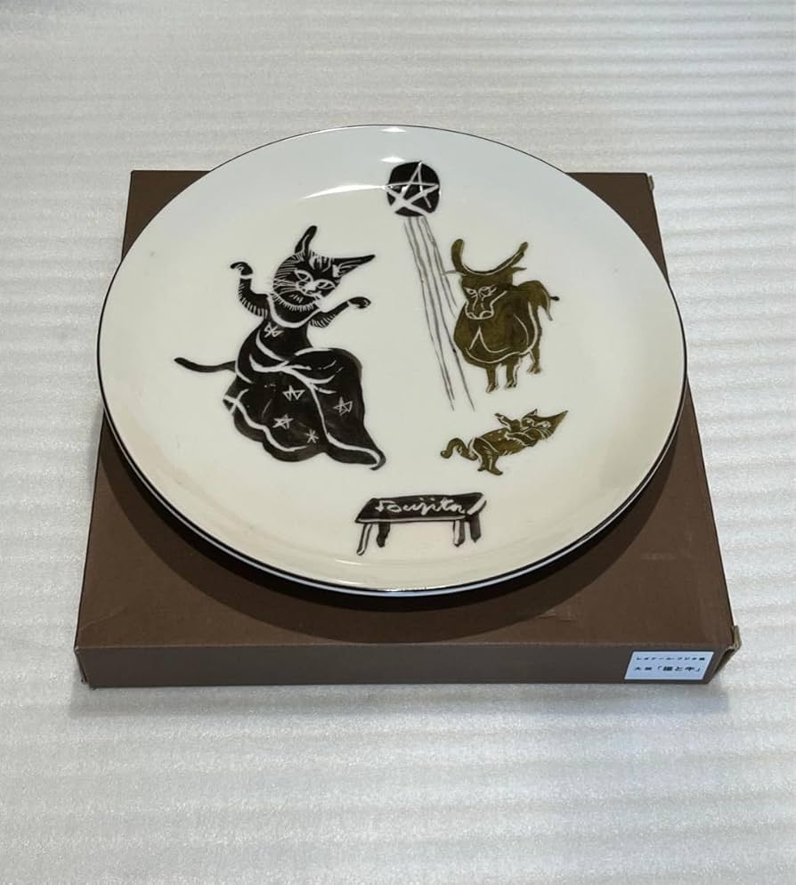 Amazon.co.jp: 藤田嗣治の飾絵皿 レオナール・フジタ 大皿 「猫と牛