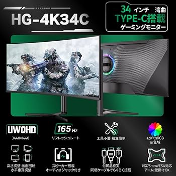 Amazon.co.jp: cocopar モニター 34インチ UWQHD USB Type-C 曲面