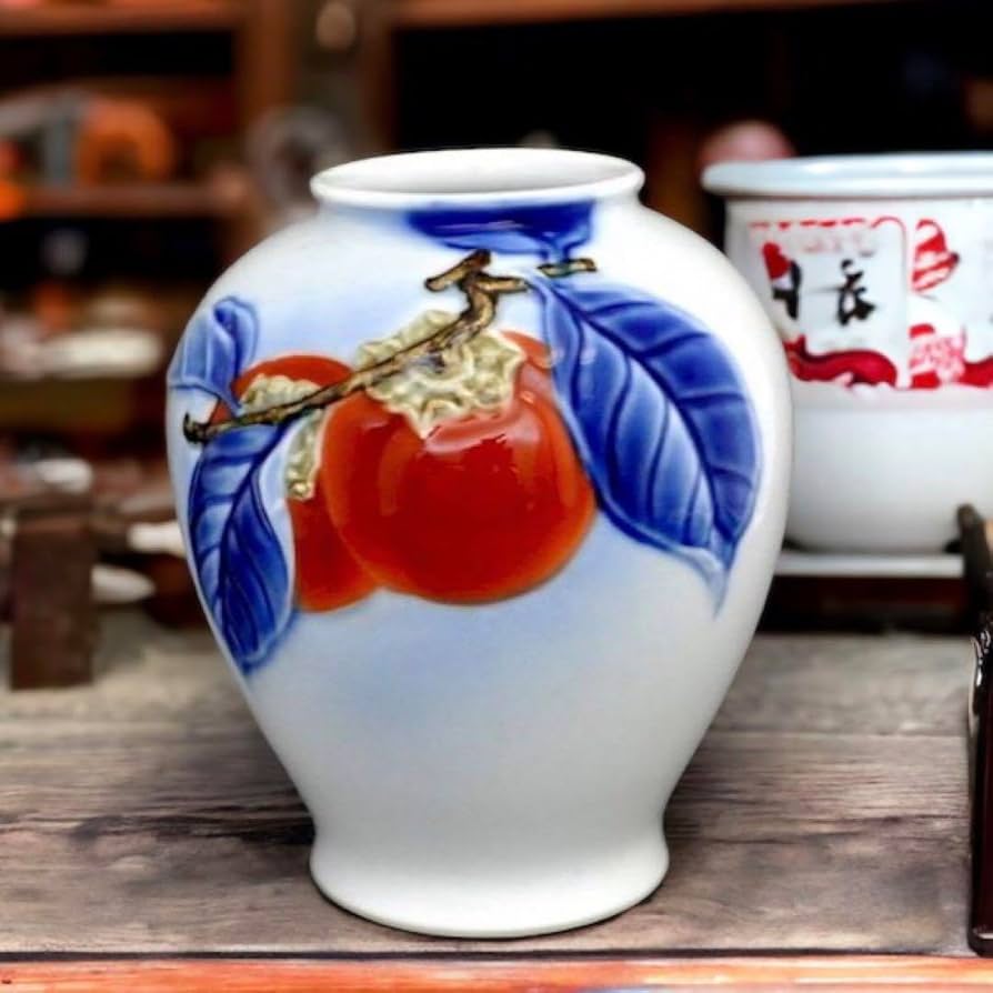 Amazon.co.jp: 有田焼 深川製磁 花瓶 柿文 柿絵 花器 花入 花生