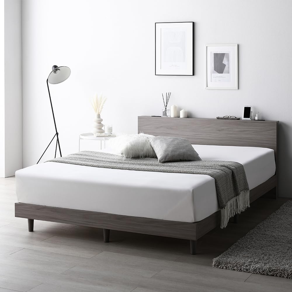 ベッド ダブル ボンネルコイルマットレス付き ストーングレー フラップ