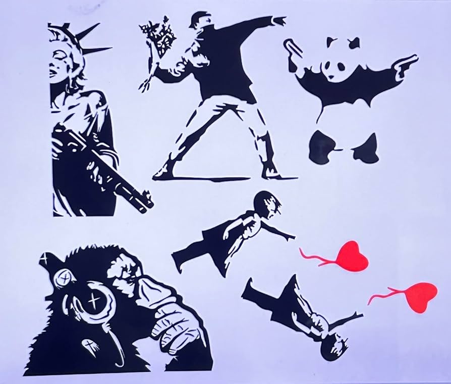 Amazon.co.jp: バンクシー 5枚組 黒 STICKER JAPAN 各約長辺20センチ