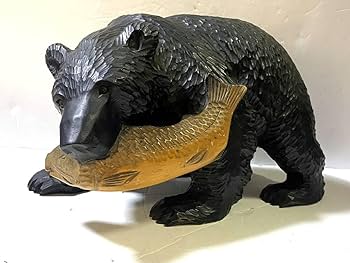 Amazon.co.jp: レトロ 鮭をくわえた 木彫りの熊 置物 北海道 民芸品