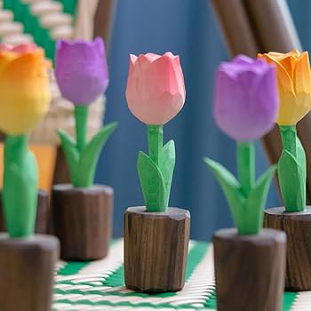 Amazon.co.jp: JAnjiaLxY 花 オブジェ 木製 木彫り チューリップ 置物