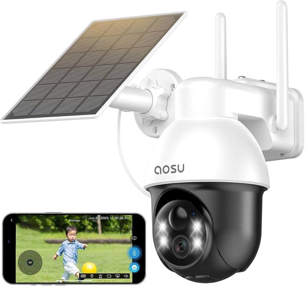 Amazon.co.jp: aosu 防犯カメラ 屋外 ソーラー 自動追尾 wifi 3MP 動体