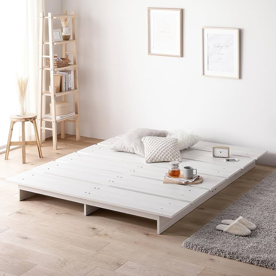 Amazon｜RASIK ベッド ダブル ステージタイプ フレームのみ ホワイト