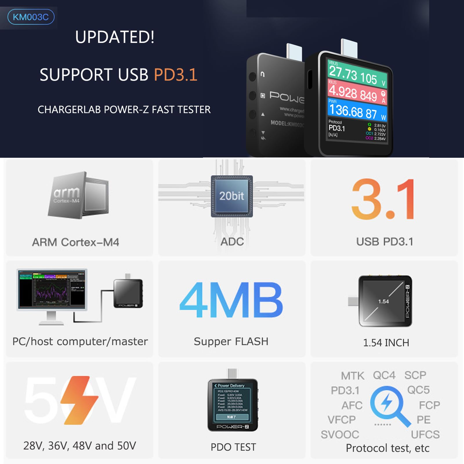 Amazon.co.jp: Power-Z KM003C ポータブル USB-C 高速充電テスター +