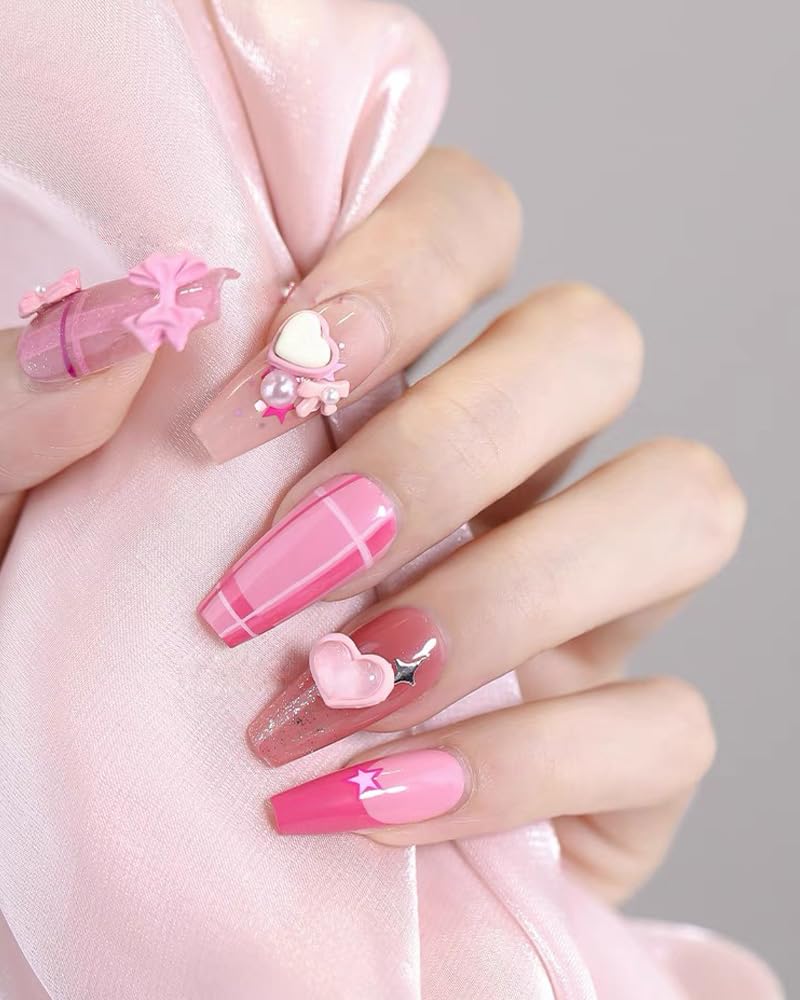 Amazon | 23個 3D ピンクネイルパーツピンクリボンネイルチャーム