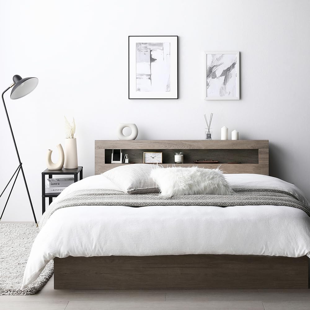 Amazon｜RASIK ベッド シングル フレームのみ グレージュ 収納付き