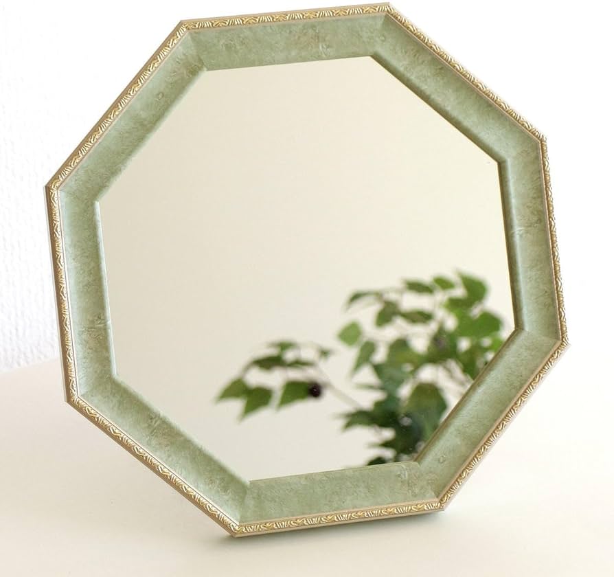 ✴︎:.。マーブルグリーンの八角形の鏡♪ （size20㎝/Max22㎝） 楽天