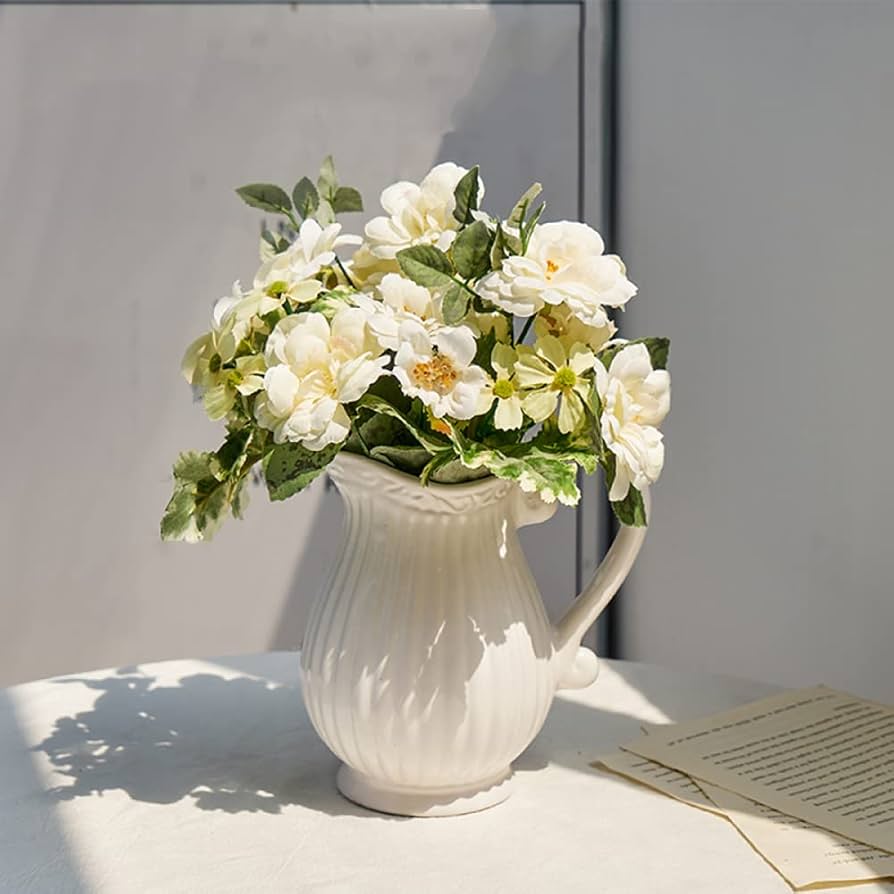 Amazon.co.jp: ホワイトホーローピッチャーセラミック花瓶,陶器花器