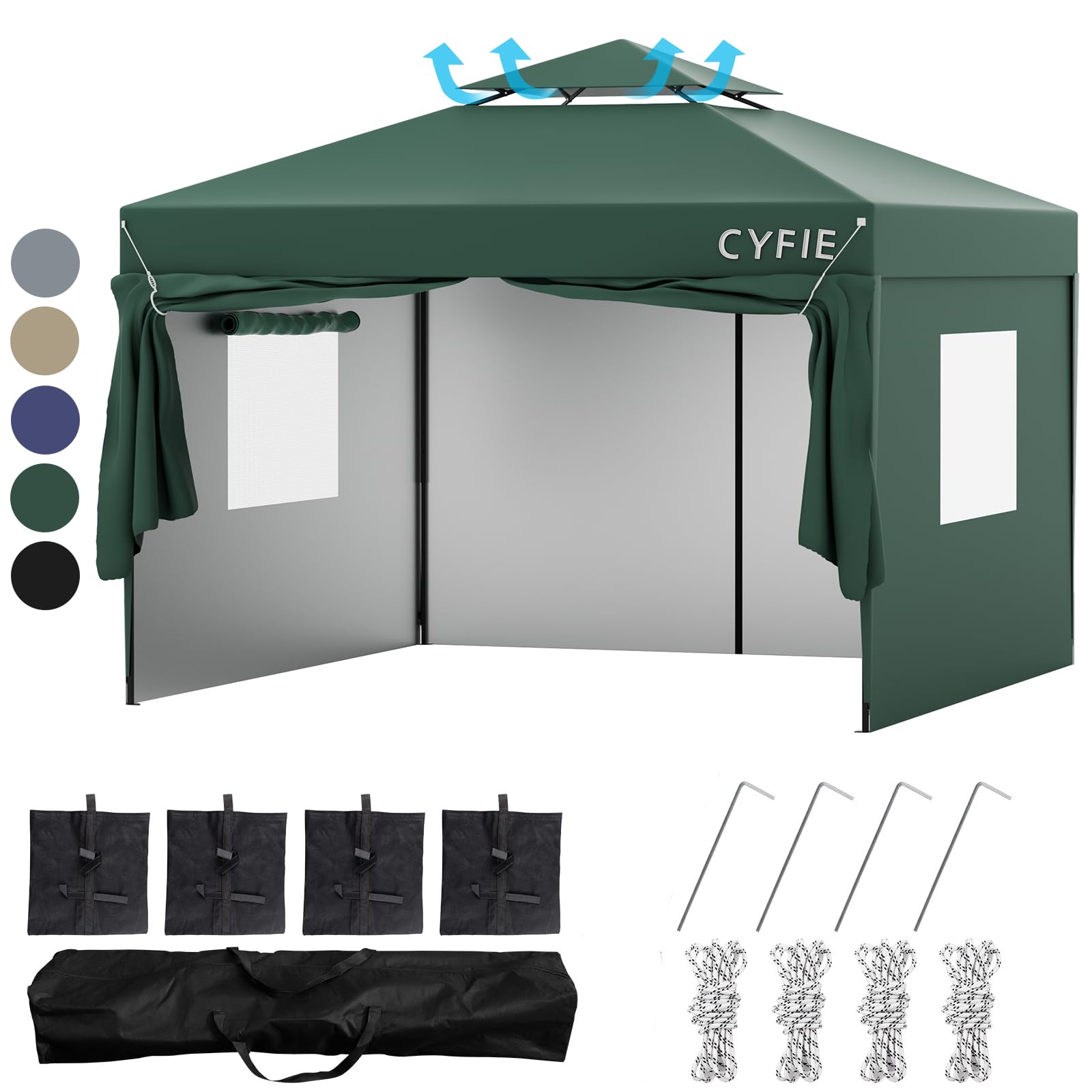 Amazon | CYFIE タープテント 3m×3m 高さ3段階調節 サイドシート4枚