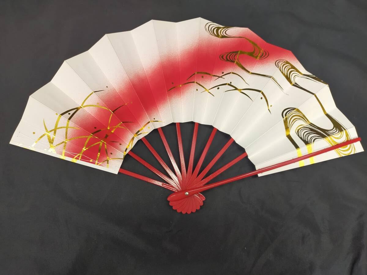 Amazon.co.jp: B26 扇子 流水柄 ぼかし 赤骨 白 舞扇子 日本舞踊 大衆