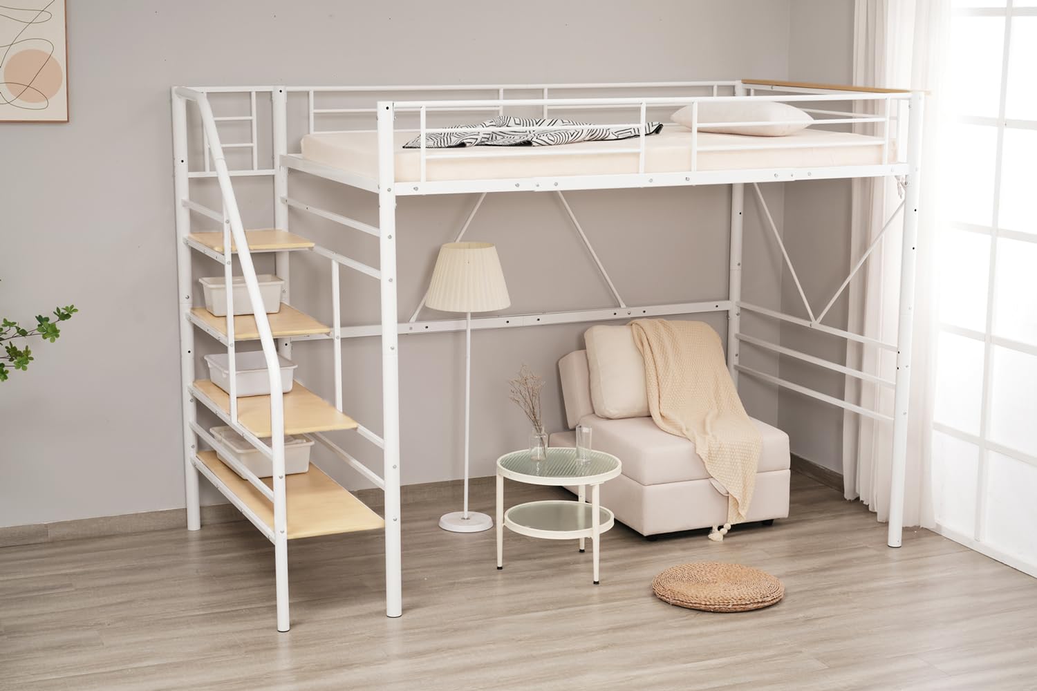 Amazon｜ロフトベッド 階段付き S パイプベッド シングル コンセント