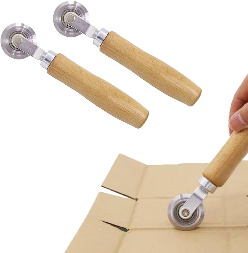 Amazon | Piawokl 手動段ボール折り目付けローラー 木製ハンドル 2