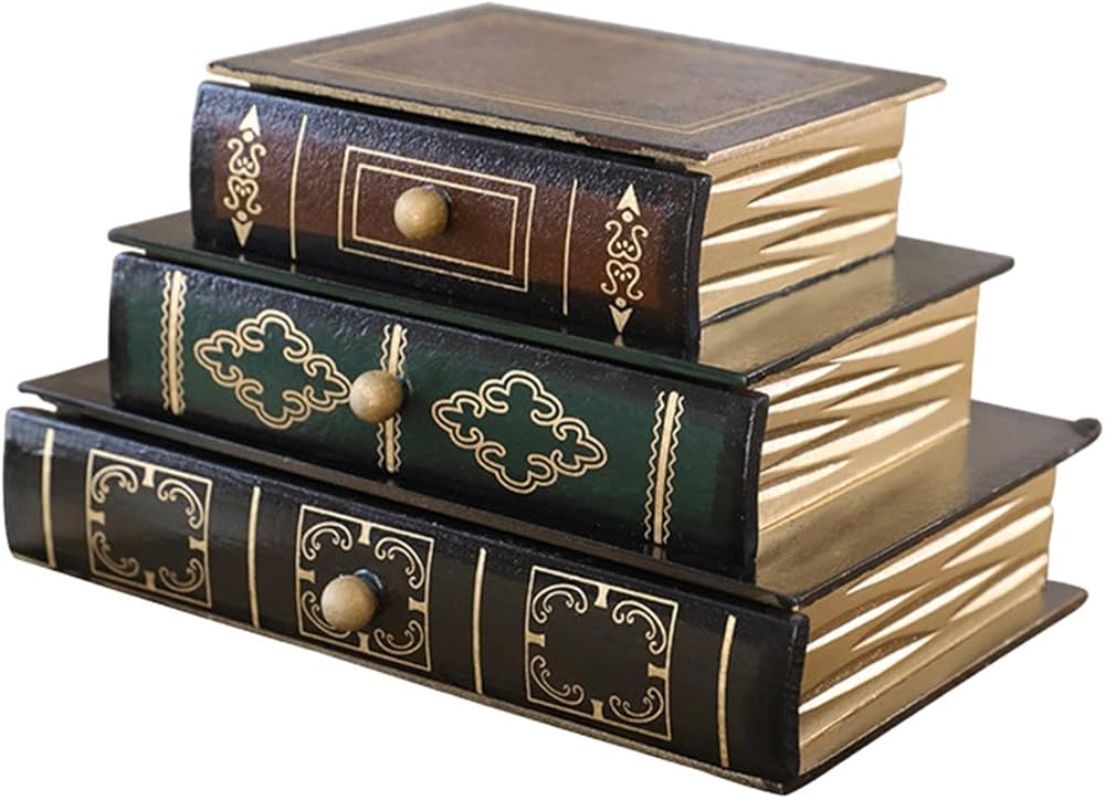 Amazon｜本型収納ボックス アンティークブックデコレーション 木製小物