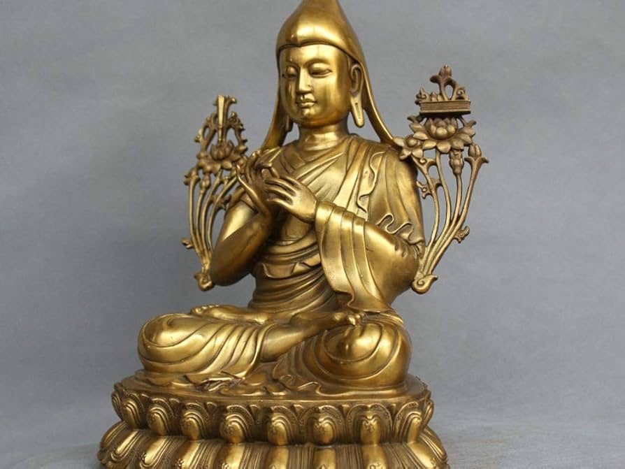 Amazon｜像の壁画の彫刻 中国チベット仏教ブロンズツォンカパ教祖僧侶