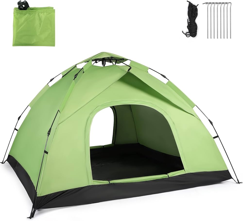 Amazon | テント ワンタッチテント 3～4人用 大空間 設営簡単 uvカット