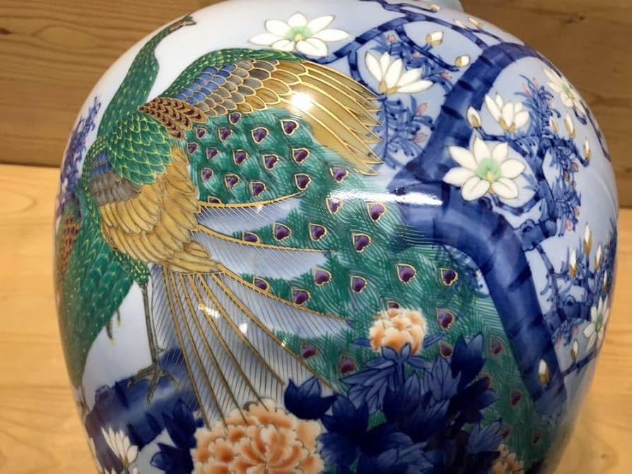 Amazon.co.jp: 深川製磁/オールド深川/孔雀/花瓶/1点 壷/大花瓶/割烹