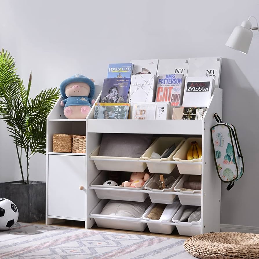 Amazon.co.jp: PYOOWISH 子供のおもちゃ収納子供用絵本棚、4段収納、9