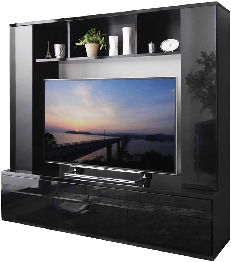 Amazon｜家具350 【MODERNA】 テレビボード ブラック ホワイト ハイ