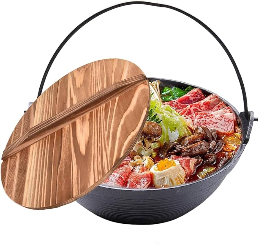 Amazon | 鉄製すき焼き鍋 すき焼き鍋 いろり鍋 木蓋付 ガス火 IH 兼用