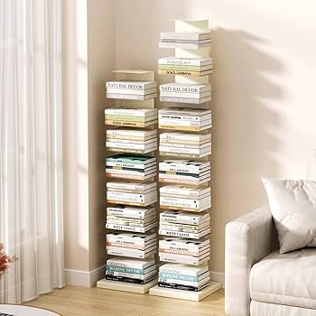 Amazon｜ホワイト 8 段メタルスパインブックタワー、整然と配置された