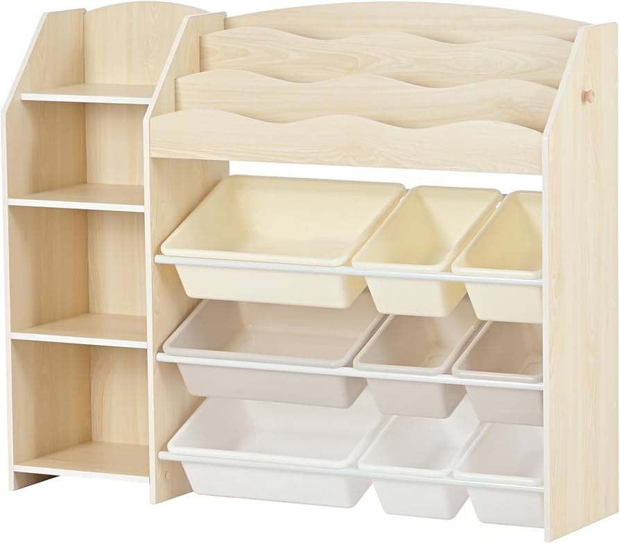 Amazon.co.jp: Jujwoooおもちゃ収納 絵本ラック 大容量 天然木 キッズ