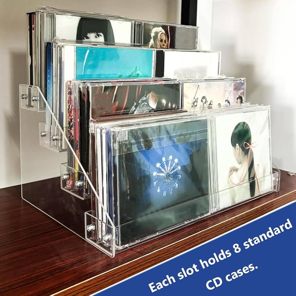 Amazon.co.jp: QUESSILO CD 棚ホルダー透明アクリル CD ラック