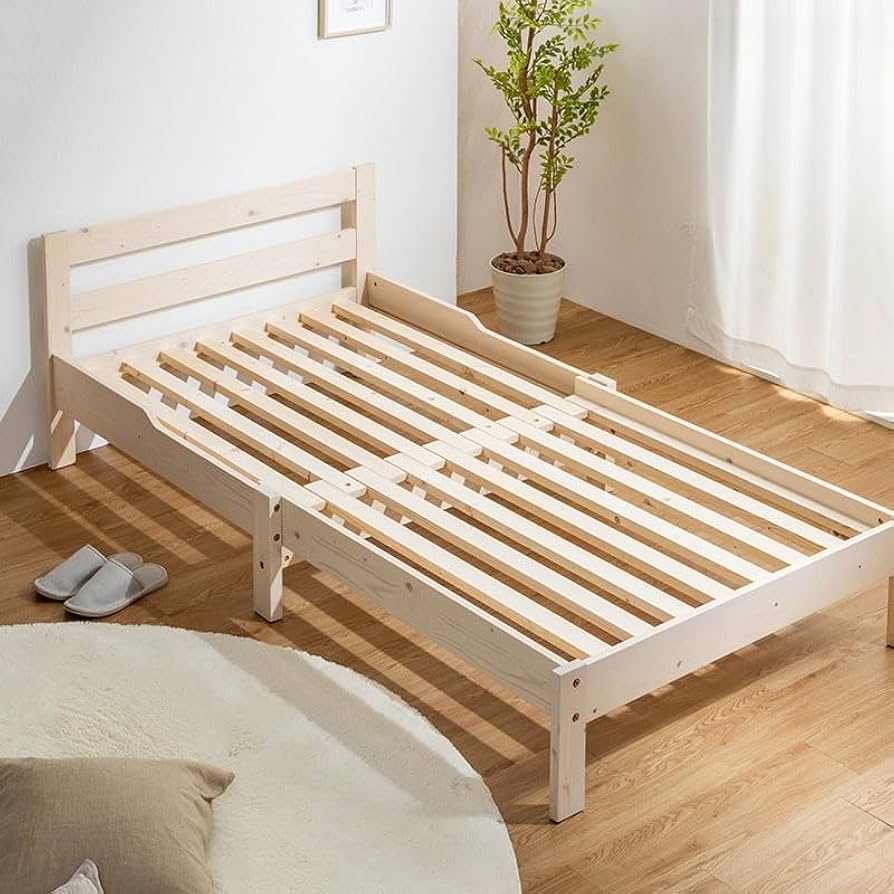 Amazon｜伸長式ベッド 天然木パイン無垢 シングルベッド フレームのみ