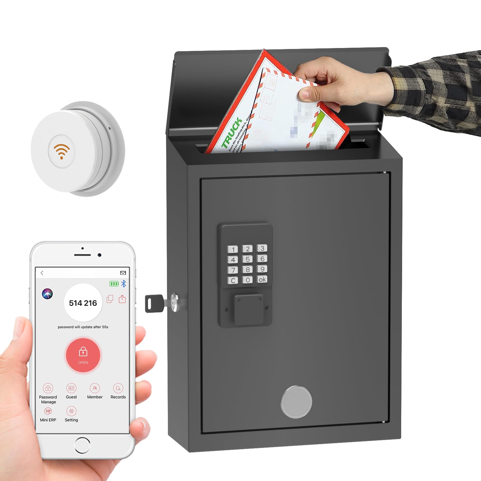 WeHere Mailbox with Wi-Fi Bridge, Wall Mount Locking Postbox for