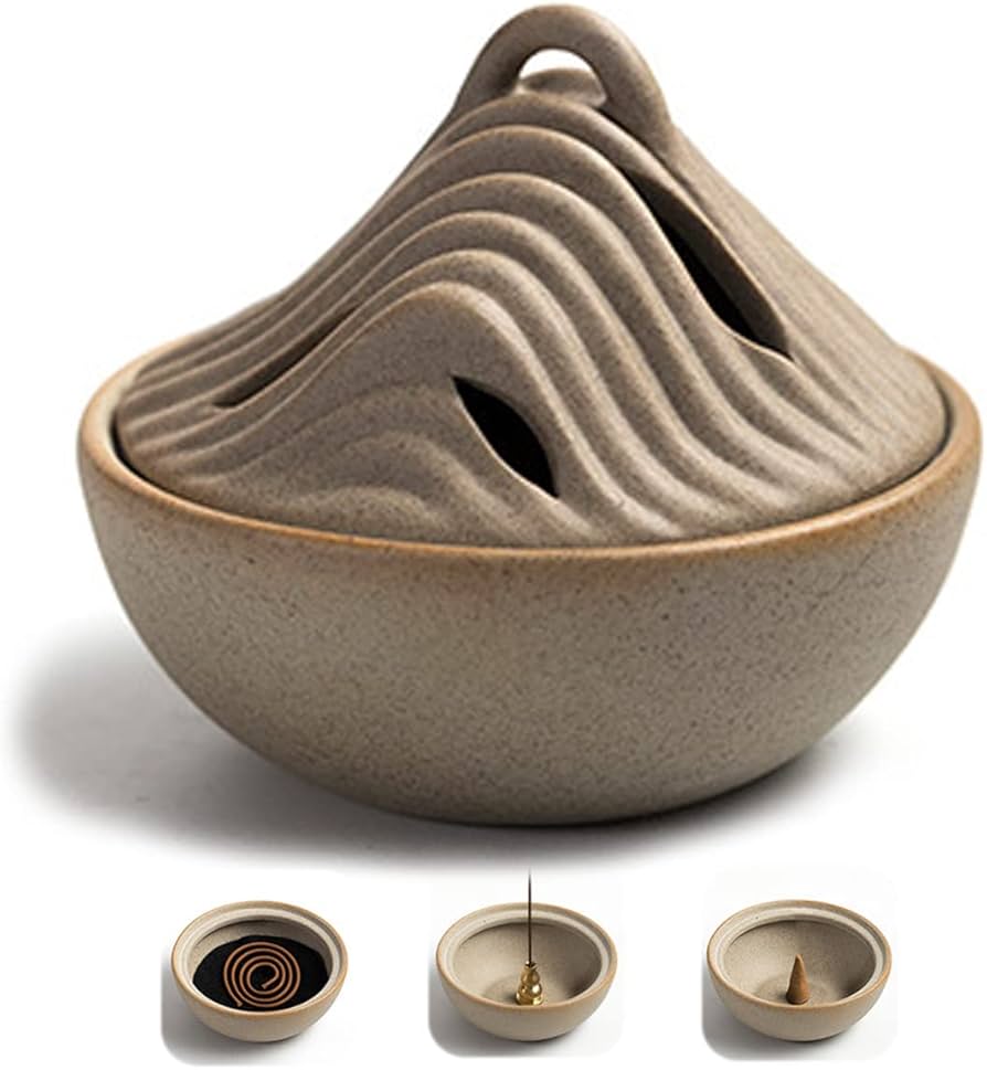 Amazon.co.jp: NGE香炉 お香立て 陶器 蓋付き おしゃれ 枯山水 難燃綿