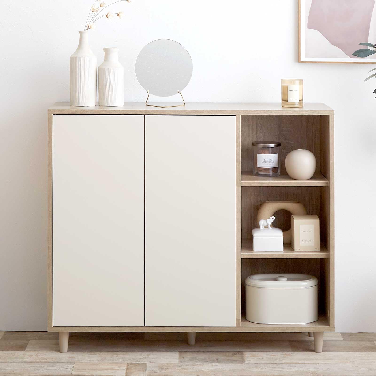 Amazon.co.jp: 家具350 キャビネット 幅96 収納 大容量 棚 スリム 木製