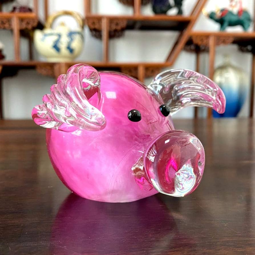 Amazon.co.jp: ピンクのガラスの豚の手の吹きガラスアート置物の動物