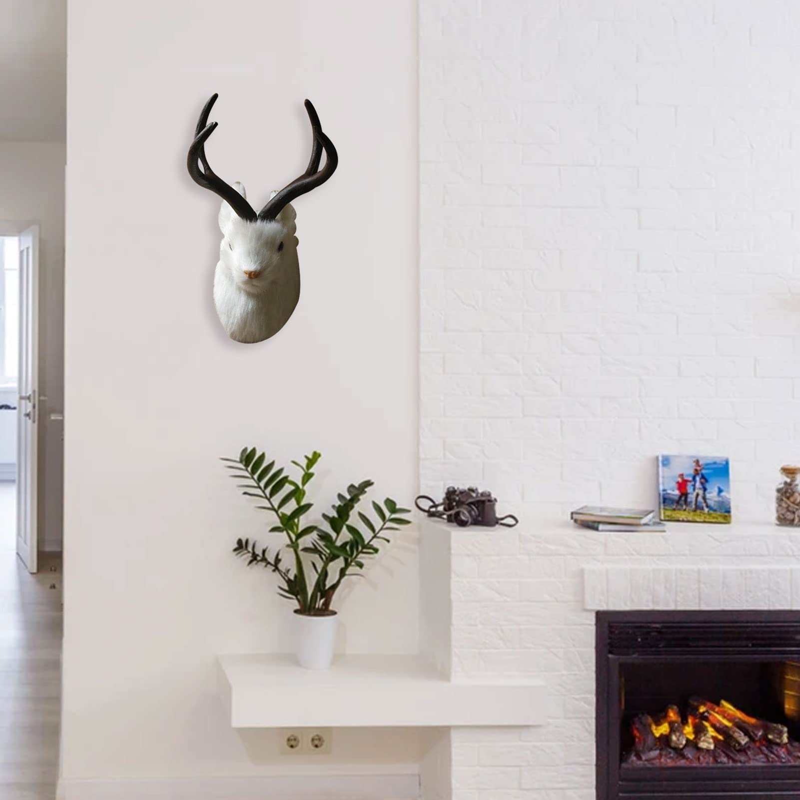 Amazon.co.jp: 壁掛け 兎の頭 鹿の角 オブジェ ウサギ 壁飾り アニマル