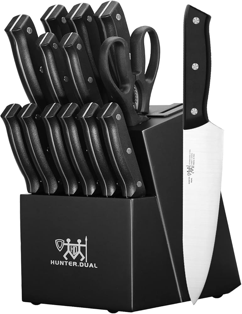 HD HUNTER.DUAL Knife Set, 15 Piece Kitchen Knife Set with Block