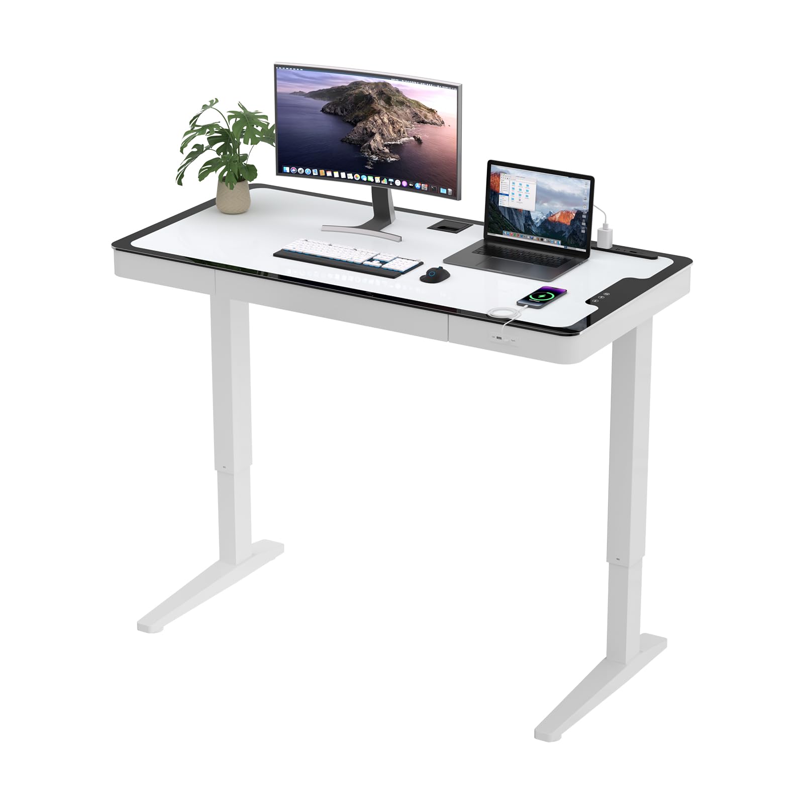 Amazon | HOMAYA 電動昇降デスク 強化ガラス天板 コンセント/USB-A