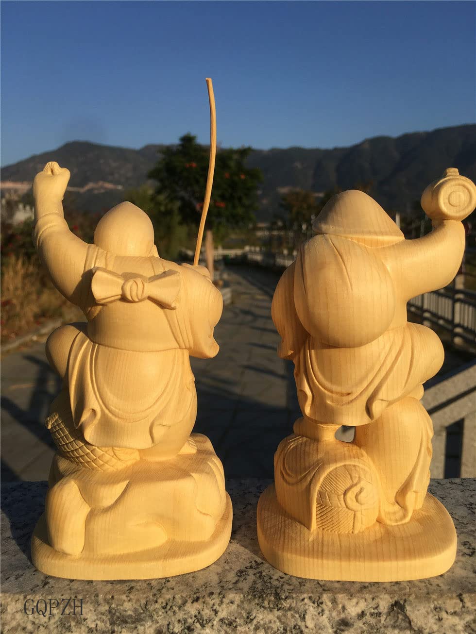 Amazon｜木彫り仏像 【恵比寿・大黒天】桧木製 高14cm 大開運 七福神