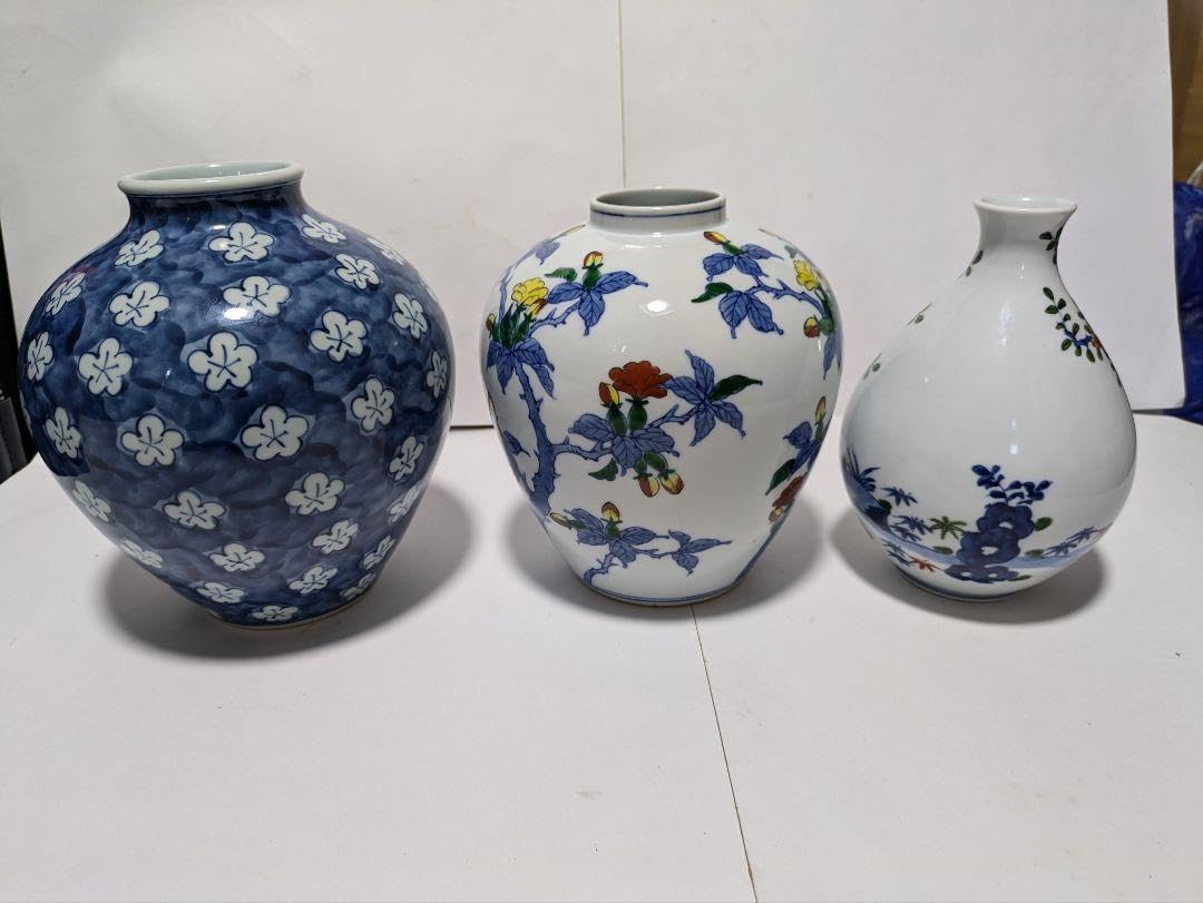 Amazon.co.jp: 有田焼、源右衛門窯、花瓶、3点、『古染風1点、染錦2