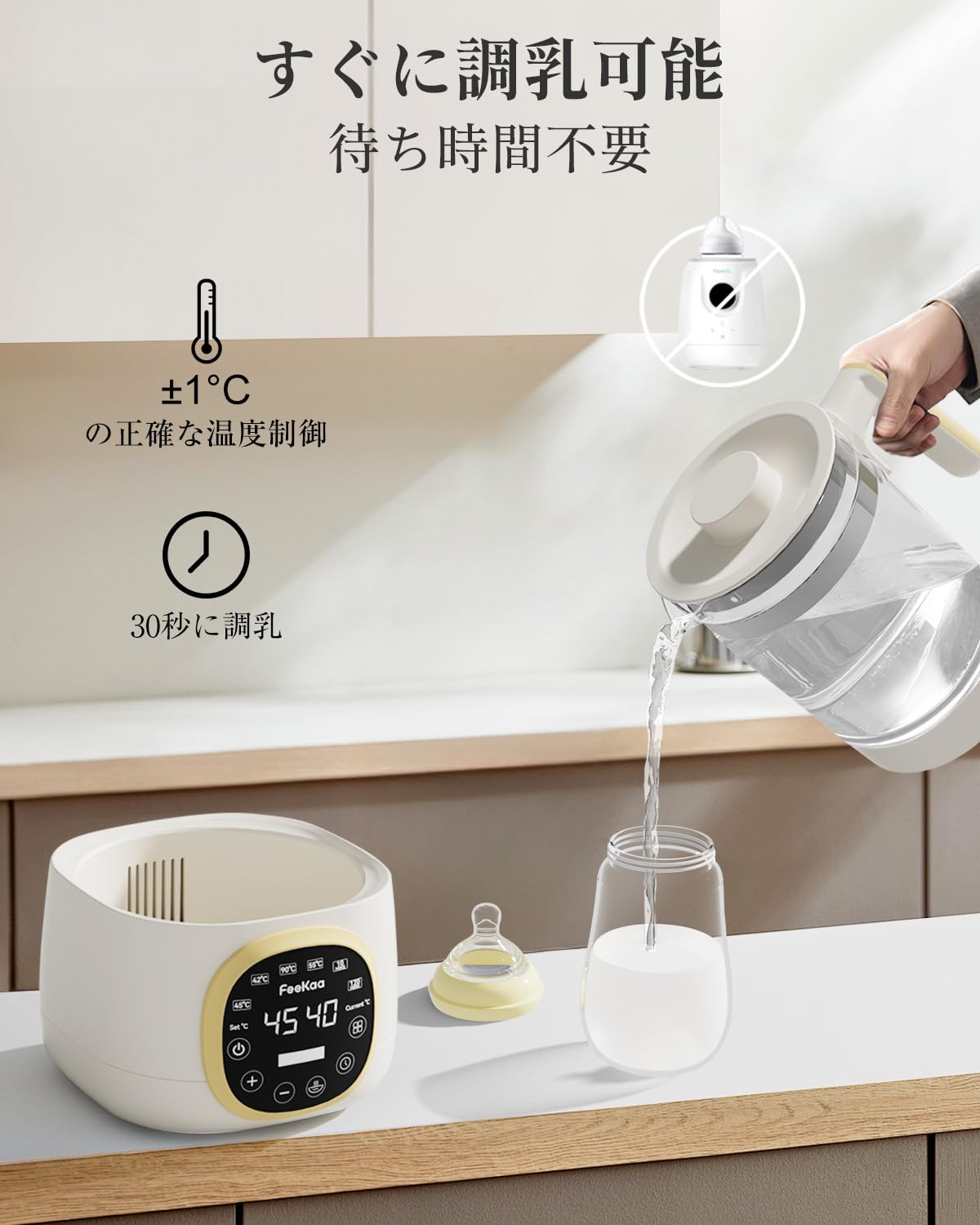 Amazon.co.jp: Feekaa 調乳ポット 哺乳瓶 消毒 ミルクウォーマー 電気