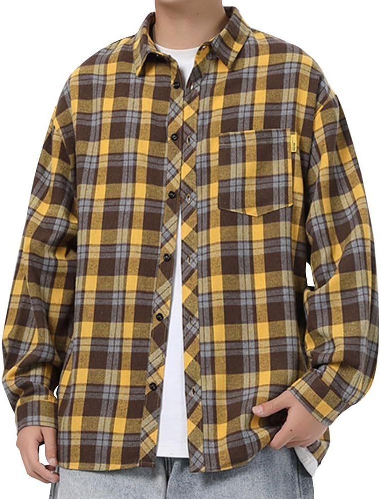 Amazon.co.jp: メンズ シャツ 長袖 チェック柄 フリースシャツ 長袖