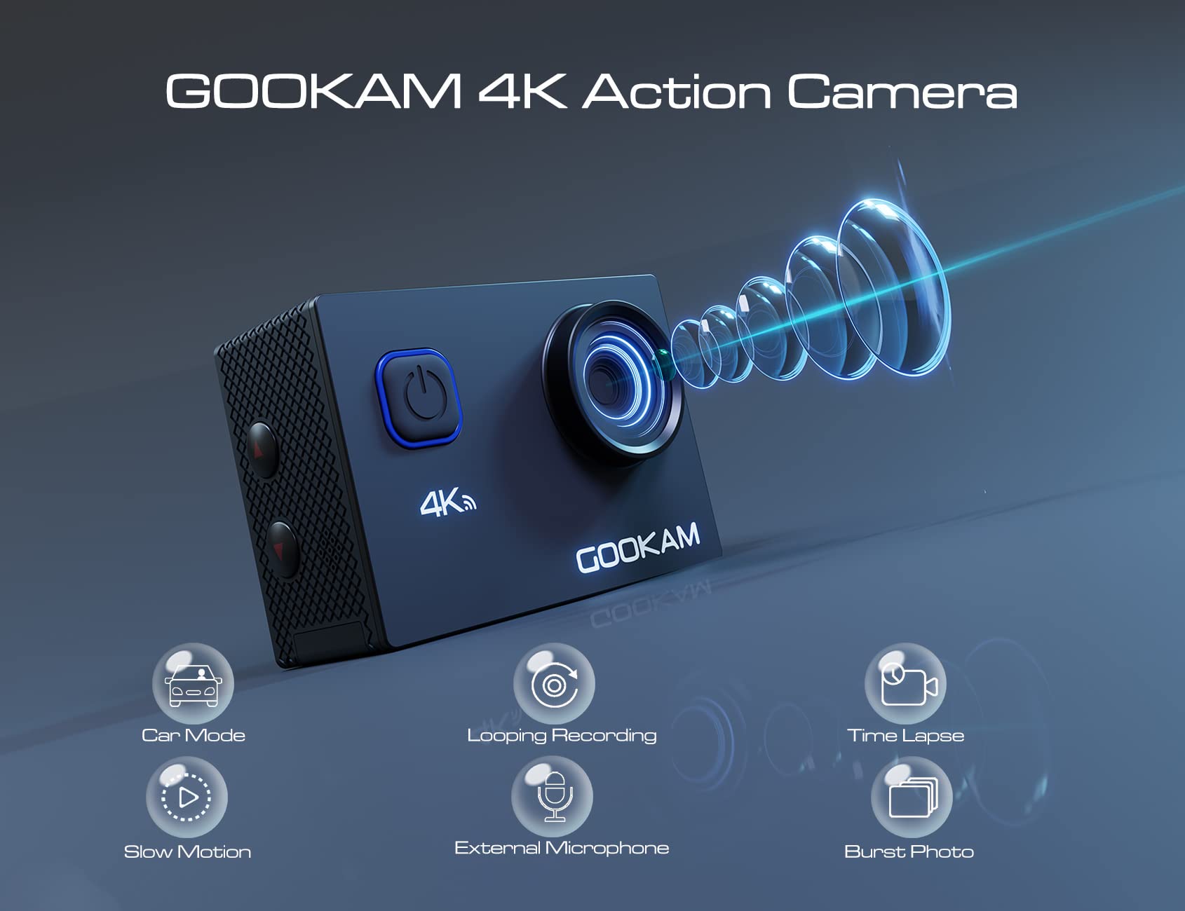 Amazon | GOOKAM Go2アクションカメラ4K 30fps 20MP解像度 170°広角
