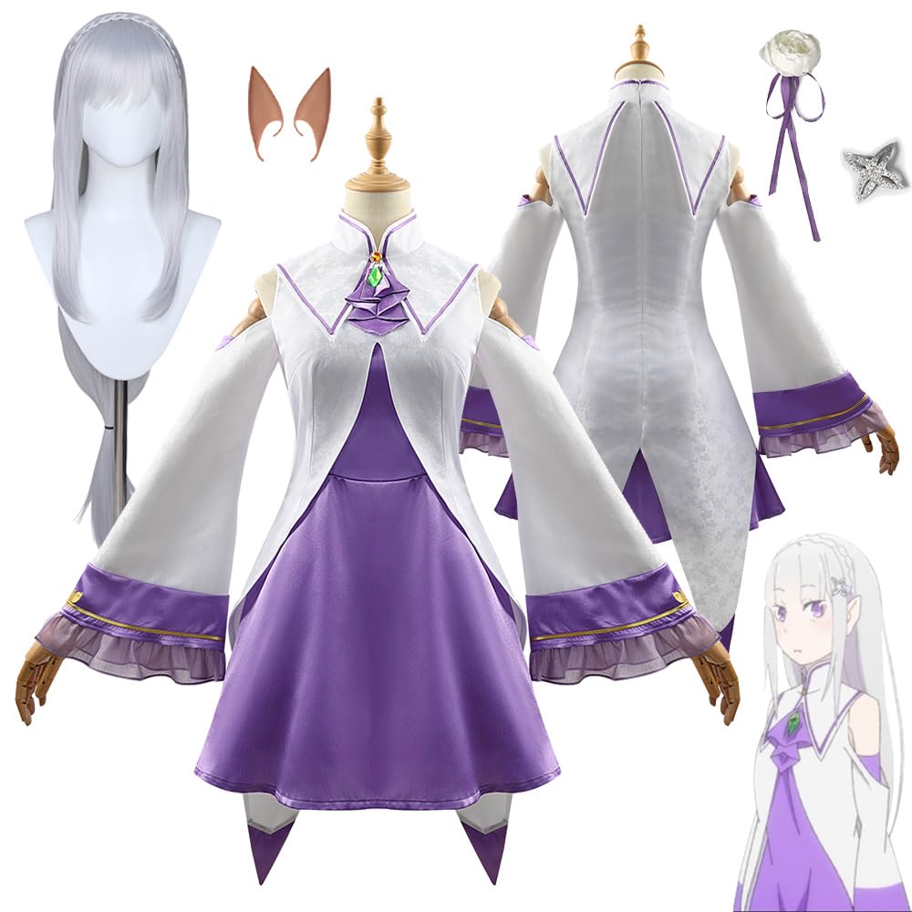 Amazon.co.jp: リゼロ エミリア コスプレ衣装 コスチューム 精霊耳付き