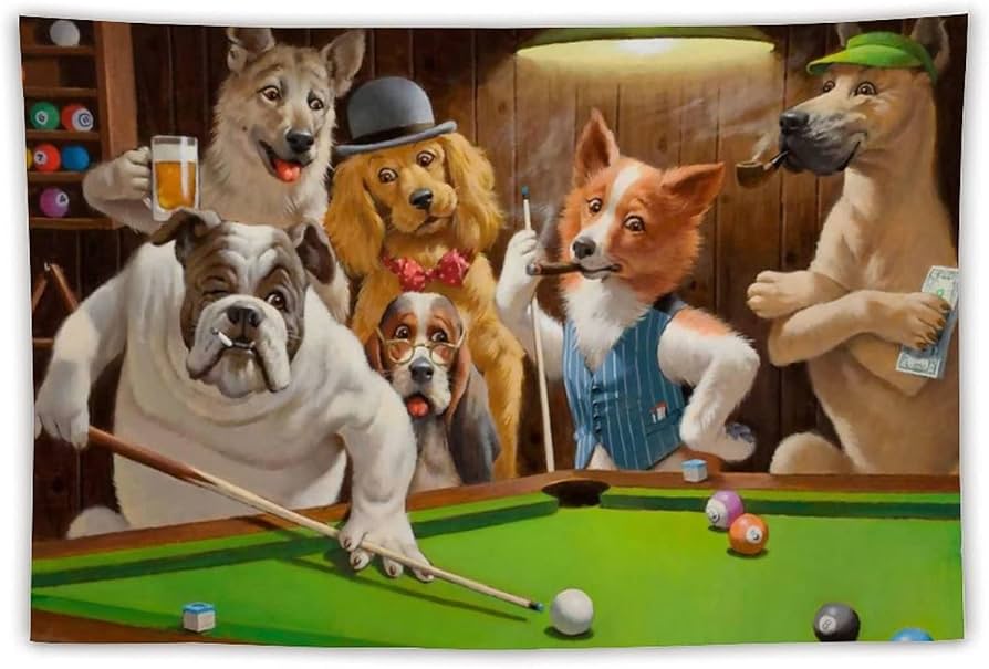 Amazon.co.jp: 面白い犬とビリヤード タペストリー 壁掛け装飾 室内
