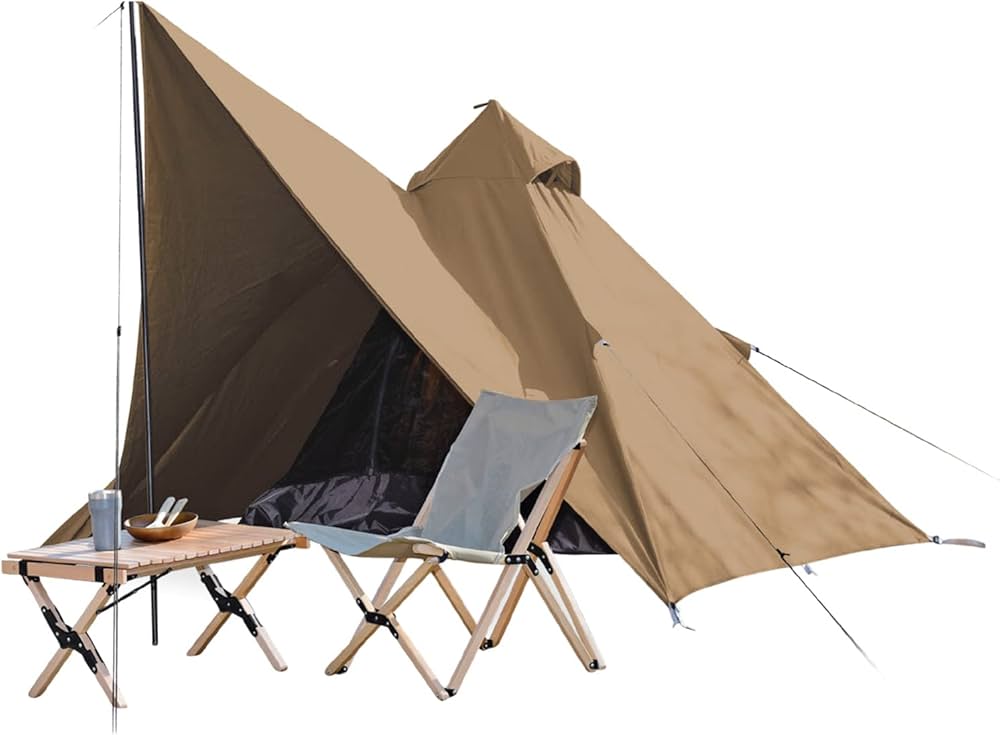 Amazon | 山善(YAMAZEN) 難燃TC素材採用ワンポールテント ブラウン TOP