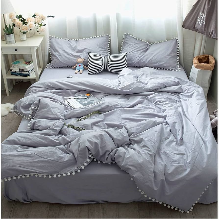 Amazon｜グレー 布団カバー 3点セット/掛ふとんカバーと枕カバー2枚