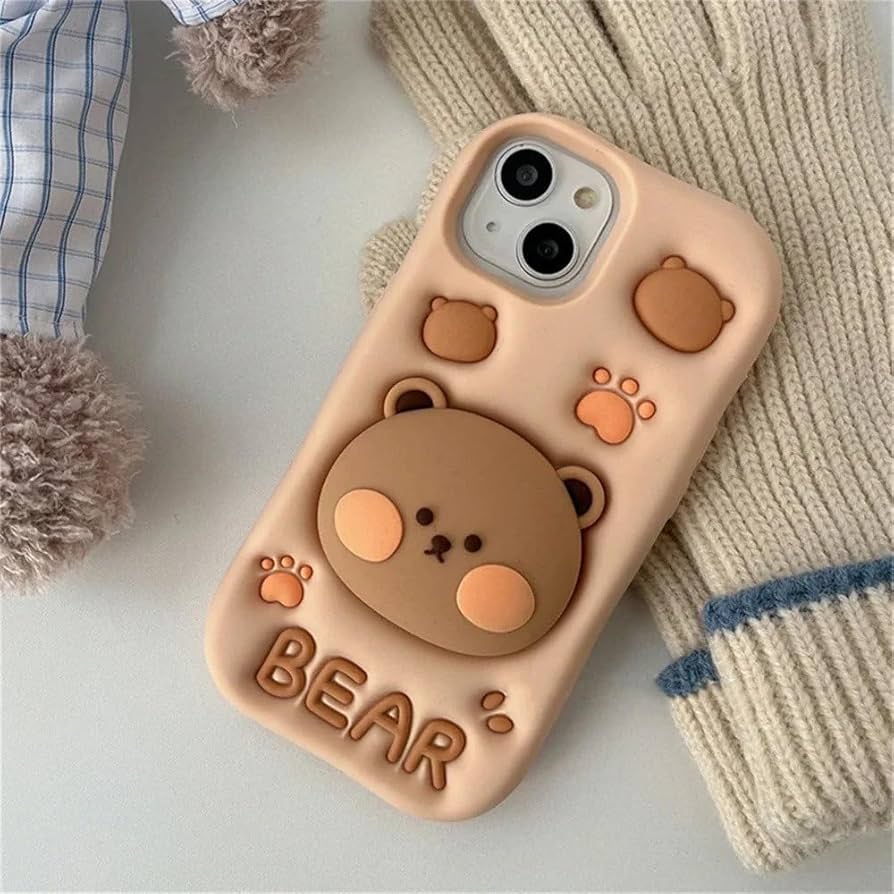 Amazon.co.jp: 3Dかわいいブラウン漫画隠しホルダーソフトシリコン電話